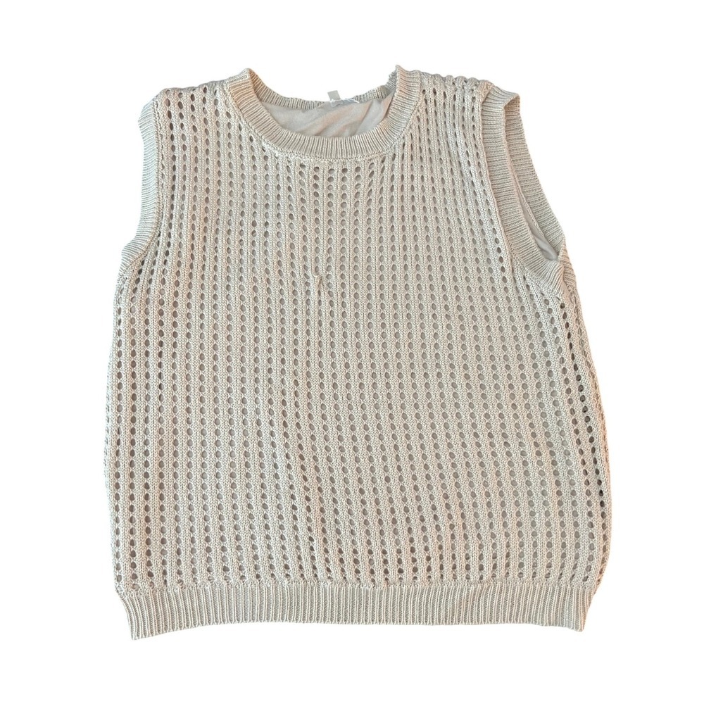 Nine Britton Womens Beige Open Knit Lined Sweater Vest Crew Neck Large (1066)